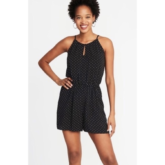 Old Navy Pants Jumpsuits Old Navy Black Polka Dot Romper Poshmark
